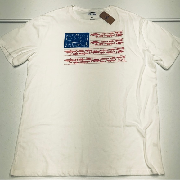 F&S Mens USA FISHING FLAG White S/S Tee Shirt - Picture 2 of 2